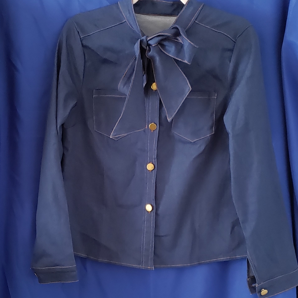 Blue Jean Button Down Shirt w/ Bow
